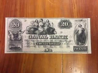 Canal Bank New Orleans Twenty Dollar Note.