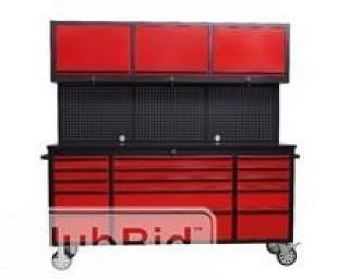 *SOLD*  NEW 72" Red Powder Coated Tool Chest w/ 15 Drawers & 3 Cabinets & Pegboard
