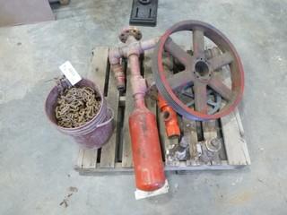 Bucket of Tire Chains, (2) Jacks, Parts For Pump