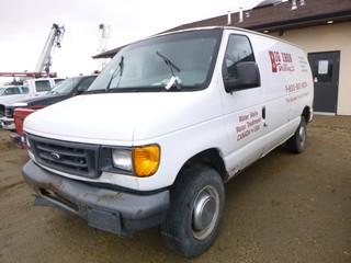 2006 Ford E250 Econo Van c/w 4.6L V8, 225 HP,  A/T, Gas, A/C, Front Tires 225/75R16, Axle Rating 1,724KG, Rear Axle Rating 2,431KG, VIN 1FTNE24L06HB36372 *NOTE: Runs, No Key, Needs New Ignition Switch*