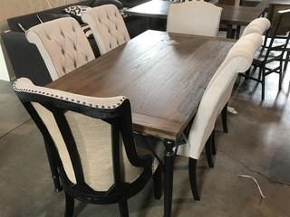 Dark Brown Square Dinning Table w/ 6 Chairs 70 x 38 x 31.