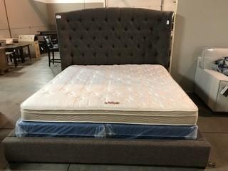 Grey King Upholstered Bed - Box Spring and Mattress included