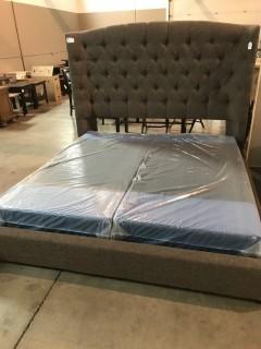 Grey King Upholstered Bed (Not Assembled, box spring included).