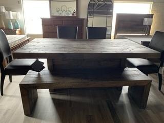 Reclaimed Wood Dining Set w/ 4 Leather Chairs & Bench 76 x 42 x 29.