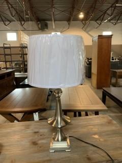  (2) Silver & White Table Lamps.