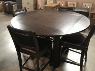 Brown Round Table w/ Adjustable Sides & 4 Chairs 59.5 x 59.5.