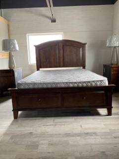 Wood 2 Drawer Queen Bed w/ Mattress.
