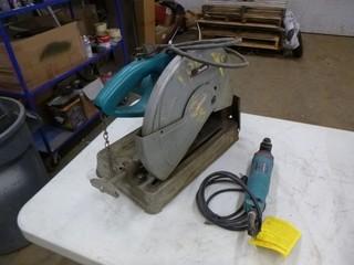 Makita 120V 14in Cut Off Saw C/w Makita 120V Oscillating Multi Tool *Note: Requires Repairs*