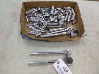 (1) 1/2in Dr And (1) 2 3/8in Dr Ratchets C/w Qty Of Assorted Sockets