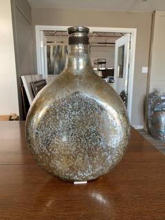 Mercury Glass Bottle, Large - Dimensions 4" wide x 10" long x 14" High.