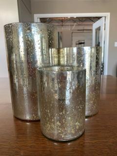 3 Piece Gold Vase Set 9 1/2", 7 1/2" and 6" High.
