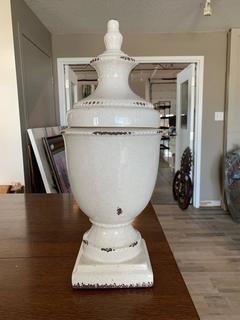 Cream Rustic Pot With Lid 6" Round by 21" High.