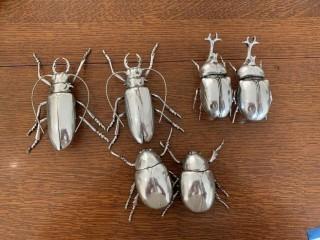 Decorative Silver Beetles 4", 5" and 6" Long.