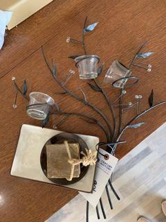 Assorted Decorations, Candle Holder Damaged.