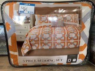 Orange, White & Grey 5 Pc  Queen Set.