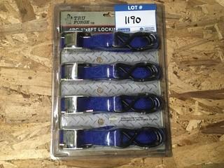 NEW 4Pc 1" x 8' Locking Tie Down Set.