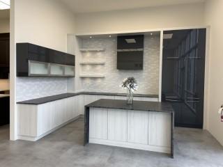 Showroom Kitchen Cabinets, Kitchen Island, countertops, backsplash tile and lighting *Buyer Responsible For Dismantle and Load Out, Located at 1629 - 32 Ave N.E., Calgary, AB. For More Info Call Graham @ 403-968-7697*  
