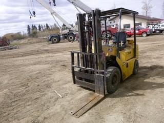 TCM FG20N6 Forklift c/w Nissan Gas Engine, 2 Stage Mast, 36" Manual Forks, Pneumatic Drive Tires, Solid Steer Tires, Front Tires 7.00-12, Rear Tires 6.00-9, SN 3450731, *NOTE: Hours Unknown, Clutch Not Working*