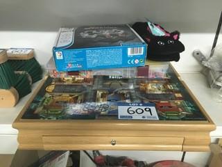 Multi Board Game (Monopoly/Chess/Crib/Clue), Bead Set, Kid Slippers, Walls + Warriors Game.