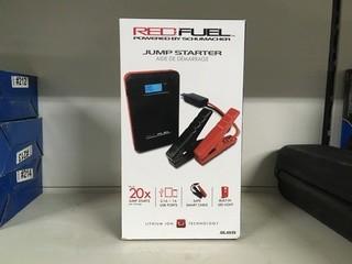 Red Fuel Jump Starter W/USB Charge Ports, LED.