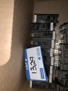 Assortment Of Circuit Breakers, (3) 15A Sylvania, (3) Dual Sylvania 15A, (3) 20 A Sylvania, (1) Dual 50 A Commander.