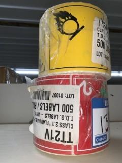 (500) Of Each, Corrosive Gas Labels, Oxidizer Labels.