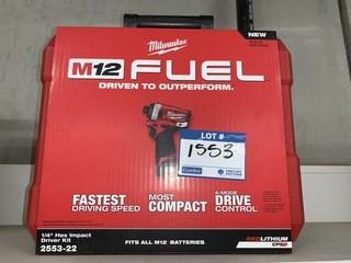 New Milwaukee 12 Volt 1/4" Hex Impact Driver, Includes Charger/2 Battery's.