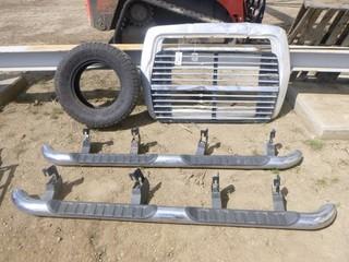 GM Running Boards, 88" *damaged*, (2) Ford Grill, 59" x 38", Open Country Tire, LT265/70R 17  (NF-14)