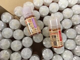 Approx. (96) Baker White Vape Juices, Assorted Flavors Mostly Rich Tobacco.