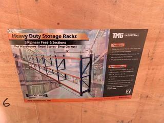 Heavy Duty Storage Racks 39 Linear Feet, 6 Sections.