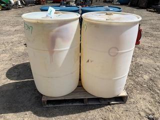 (2) White 50 Gallon Barrels.