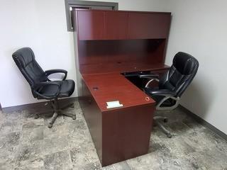 L-Shape Office Desk C/w Hutch, (2) Chairs And Side Storage
