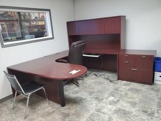 U-Shape Office Desk C/w Hutch, Side Storage And (2) Chairs