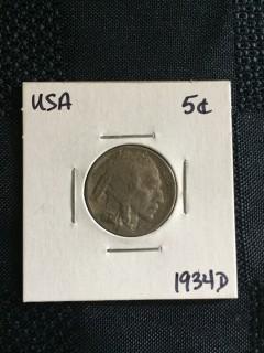 1934d US Buffalo Nickel