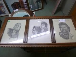 55in X 24in Kenny Rogers, Willie Nelson, Naomi And Wynonna Judd Drawing