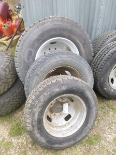 (1) Bridgestone Vsteel Mix711 11R 22.5 Tire w/ Rim, (1) Michelin XDS 245/70 R19.5 Tire w/ Rim And (1) Rugged Trail T/A BF Goodrich 245/75 R17 Tire w/ Rim