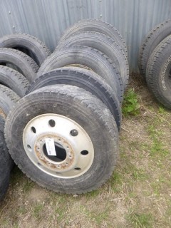 Qty Of (3) Michelin XDS2 245/70R 19.5 Tires w/ Rims And (2) Toyo Hyparodial 245/70R19.5 Tires w/ Rims