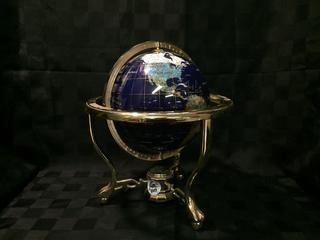 Globe With Brass Stand, 12"W x 14"H.