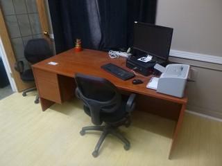 72in X 36in X 29in Wood Office Desk C/w (2) Chairs *Note: Contents Not Included*