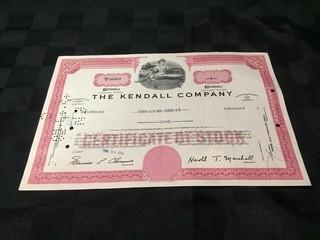 The Kendall Company Stock Certificate.