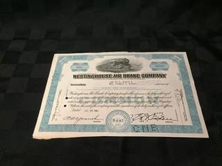 Westinghouse Air Brake Company Stock Certificate.