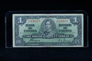 1937 Canada One Dollar Bank Note U/N9438673.