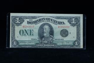 1923 Dominion Of Canada One Dollar Bank Note D5243222.