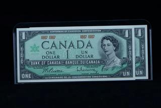 (2) 1967 Canada One Dollar Centennial Bank Notes - Uncirculated.