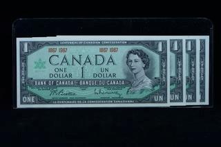 (4) 1967 Canada One Dollar Centennial Bank Notes - Uncirculated.