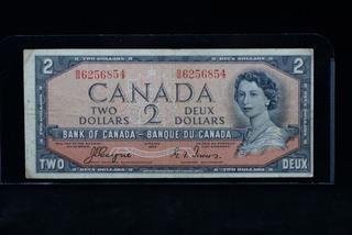 1954 Canada 2 Dollar Devil Face Bank Note B/B6256854.