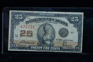 1923 Dominion Of Canada 25 Cent Bank Note 477731.