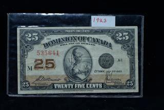 1923 Dominion Of Canada Twenty Five Cent Bank Note 535641.