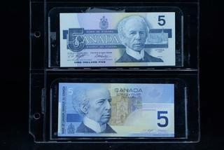 (2) Canada Five Dollar Bank Notes With Exact Same Serial Numbers ANU6998756.