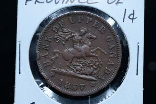 1857 Dragon Slayer Bank Of Upper Canada One Penny.